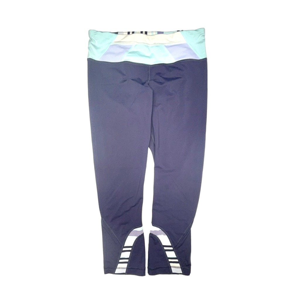 Lululemon Run Inspire Crop II Purple Navy Striped Mesh Leggings Size 6